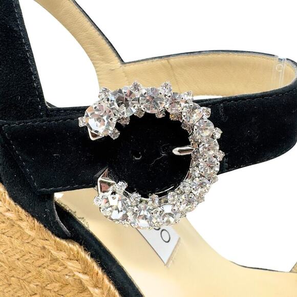 Jimmy Choo Heels Black Crystal Mirabelle Jute Espadrilles Platform Sandals 39.5 - Picture 7 of 11